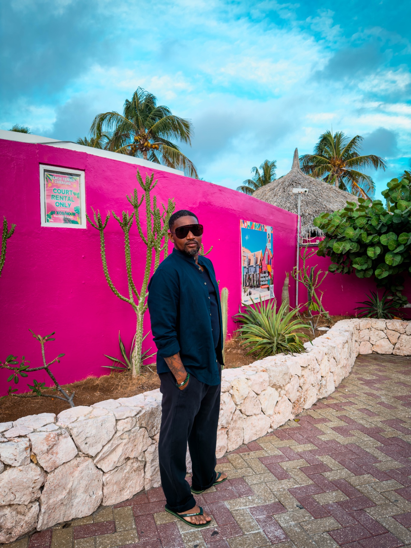 BRO Men's Fashion — navy linen, pink wall