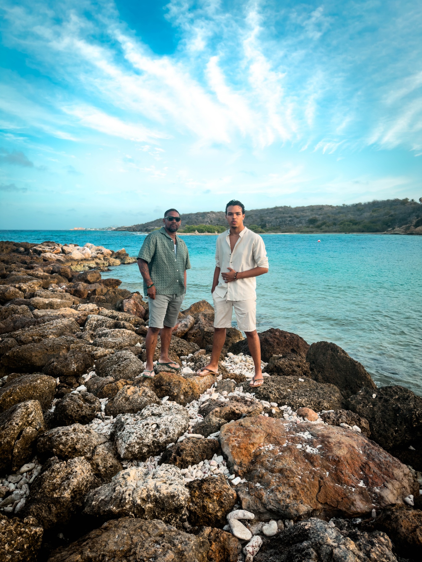 BRO Men's Fashion — two looks together on the shoreline
